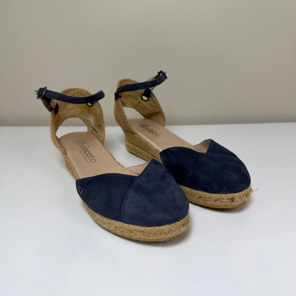 Viscata Espadrille Wedge Women 41 Low Heel Ankle Strap Suede Jute Made in Spain